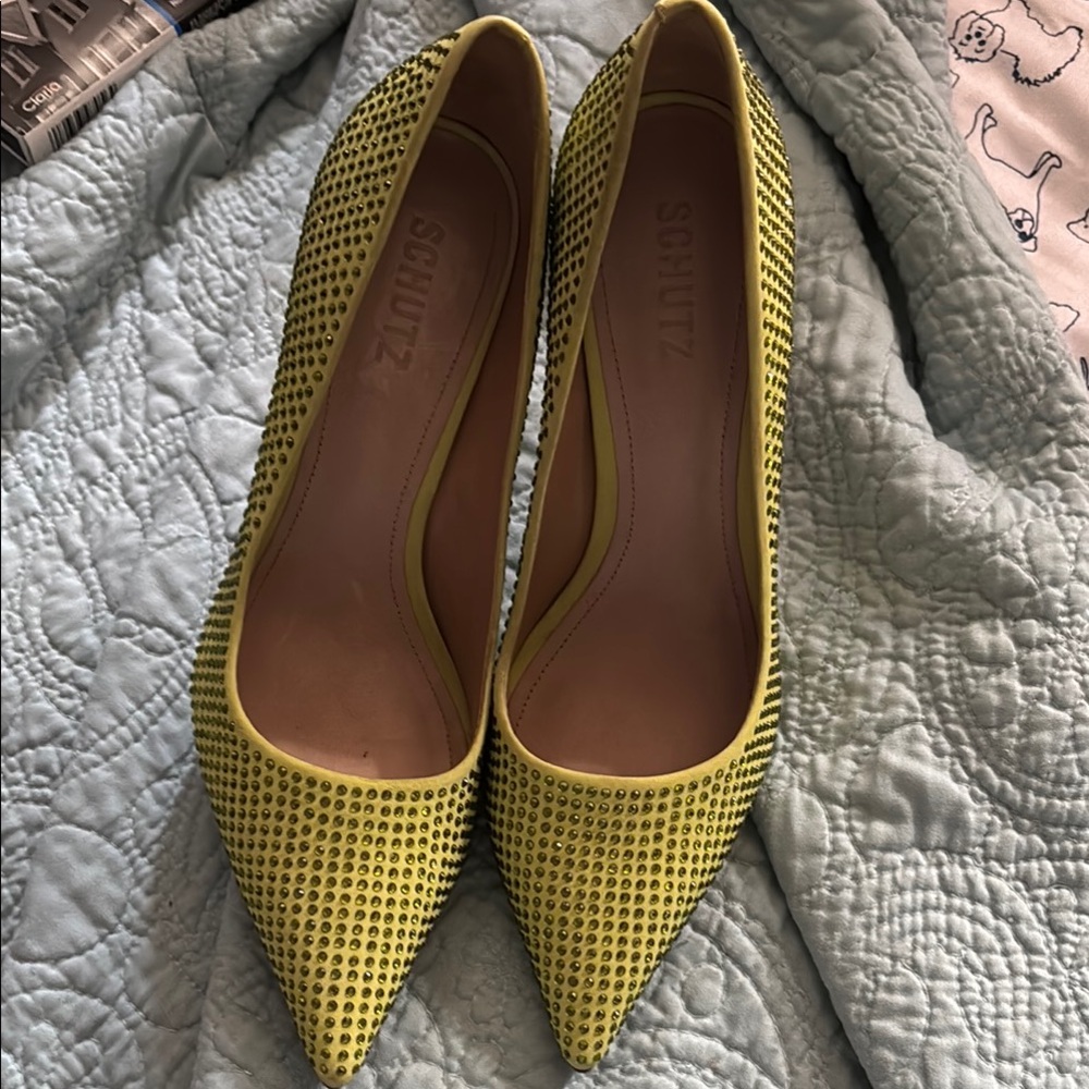SCHUTZ Yellow Heels with Textured Design